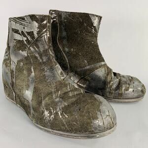 JULIUS_7 Size 9.5 Black Distressed Roughout Leather Wedge Boots